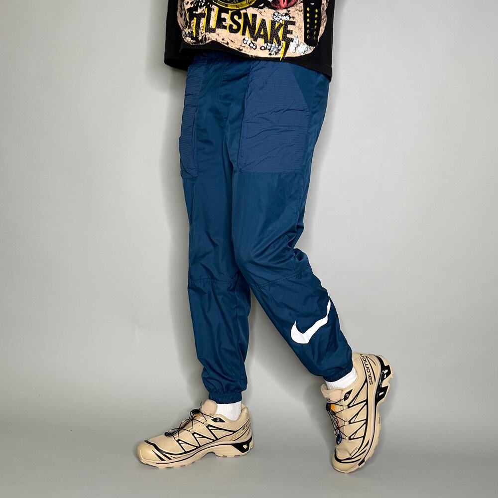 Vintage Y2K Nike Track Pants Mens S Teal Blue White Swoosh Polyester Joggers